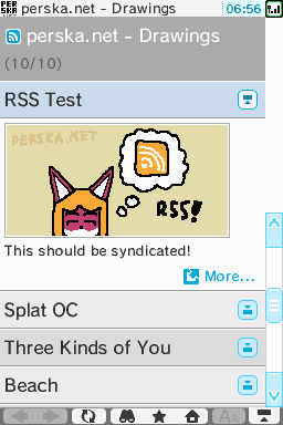 An RSS feed opened in the DSi Browser, showing the drawings feed. The image from the top of the article is seen here.